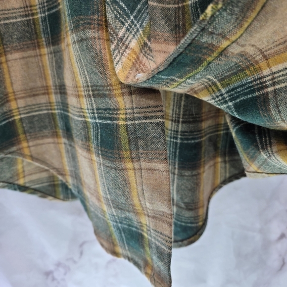 West Wool Shirt Mens XL Long Yellow Green 70s Pearl Snap Plaid Western Point - Picture 8 of 12